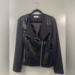 Calvin Klein Black Sequin Moto Jacket